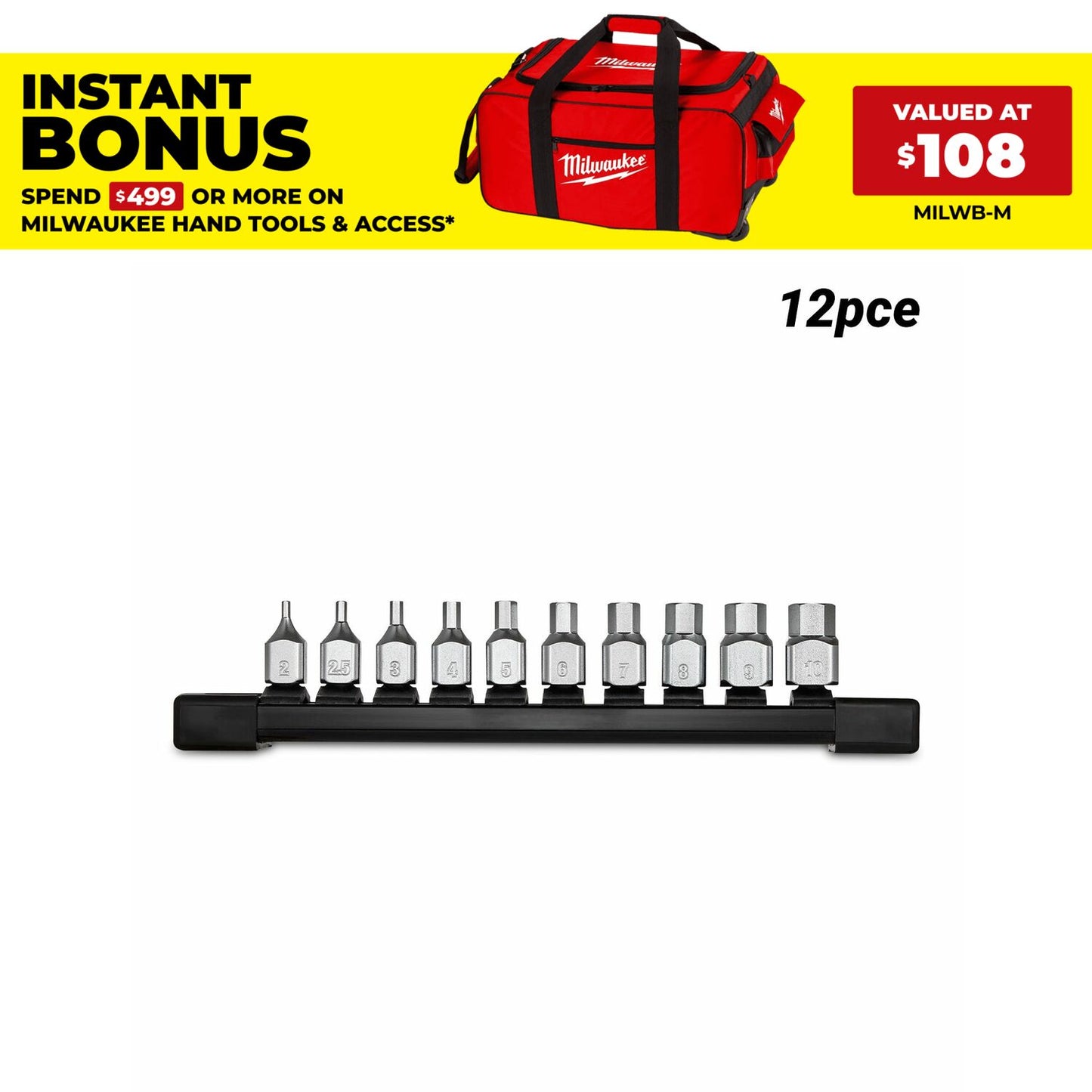 Milwaukee 4932500434 10pce 1/4” Drive Metric Hex Stubby Bit Socket Set