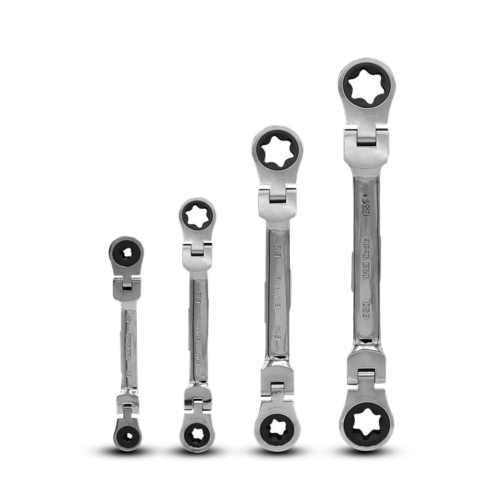 T&E Tools EW4 4pce Flex Head Ratcheting Wrench Set