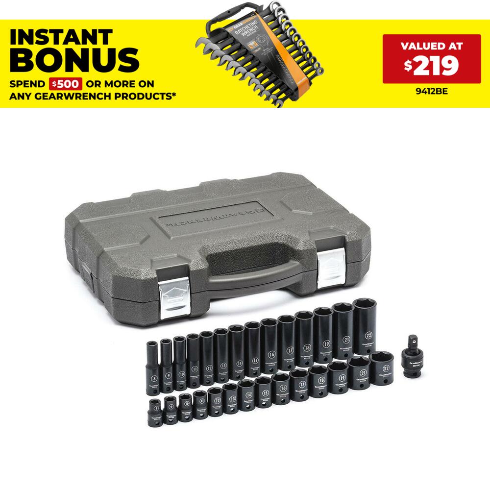 GEARWRENCH 84925N 29pce 3/8" Drive 6 Point Standard & Deep Impact Metric Socket Set