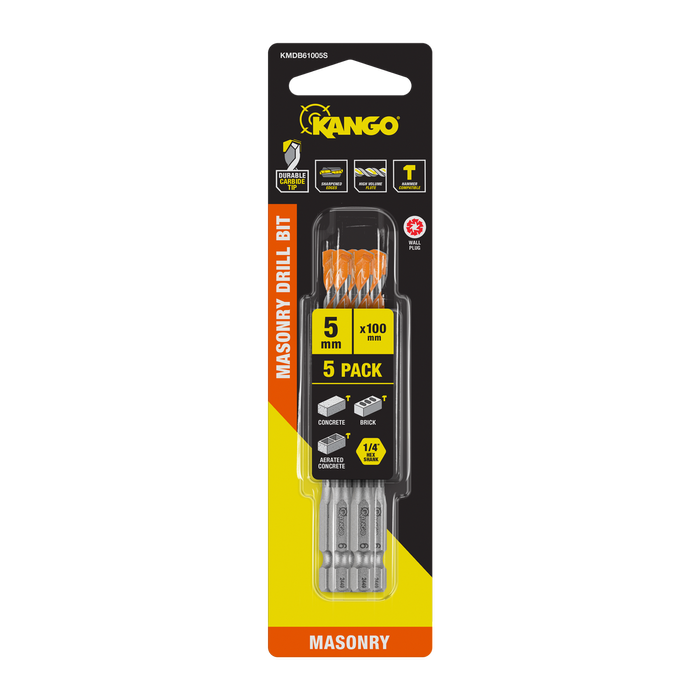 Kango 6 x 100mm 1/4" Masonry Drill Bit - 5 Pack
