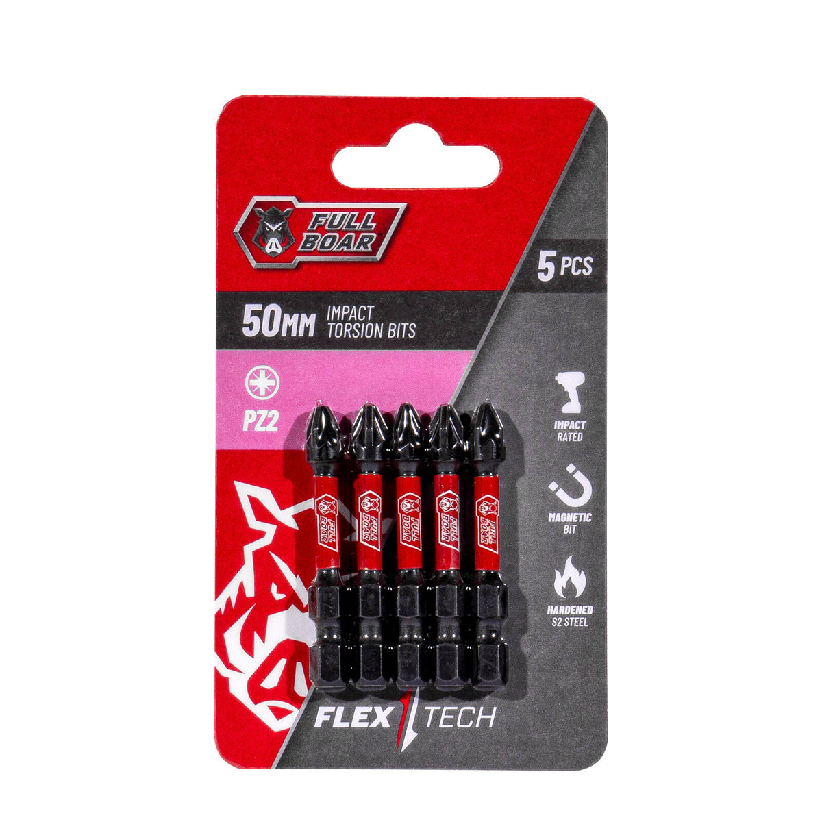 Full Boar PZ2 x 50mm Impact Torsion Bit - 5 Pack
