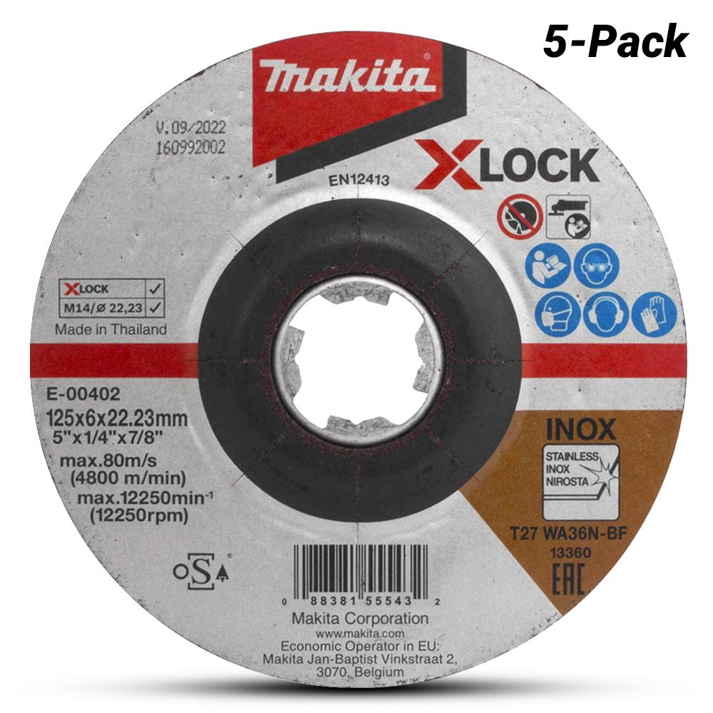 Makita E-00402-5 5-Pack 125mm (5") X-Lock Inox Grinding Discs