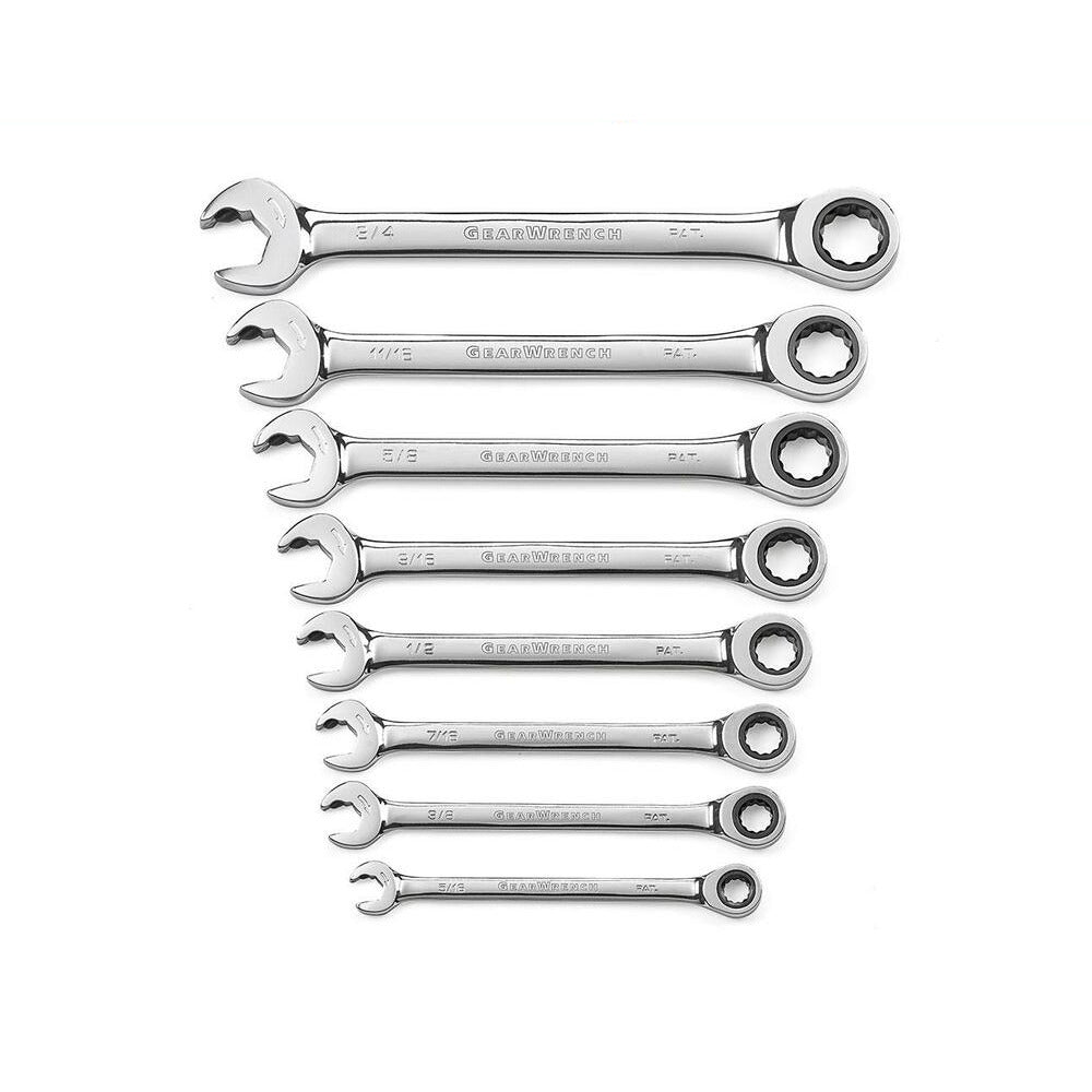 GEARWRENCH 85599 8pce 12 Point Open End Ratcheting Combination SAE Wrench Set