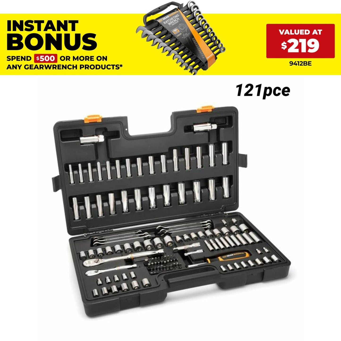 GEARWRENCH GW90SCBMTS 121pce 1/4" & 3/8” Drive 90T SAE/Metric Mechanics Hand Tool Set