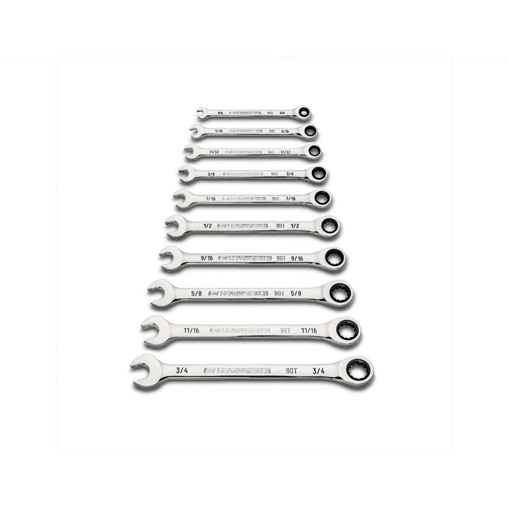 GEARWRENCH 87024 10pce 12 Point SAE 90T Combination Ratcheting Wrench Set