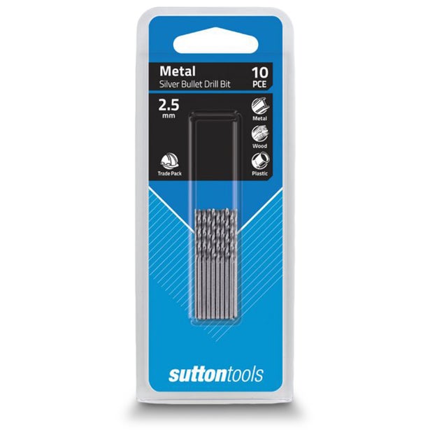SUTTON 2.5 x 57mm Metal Jobber Drill Bit HSS SILVER BULLET - 10 Piece D1040250