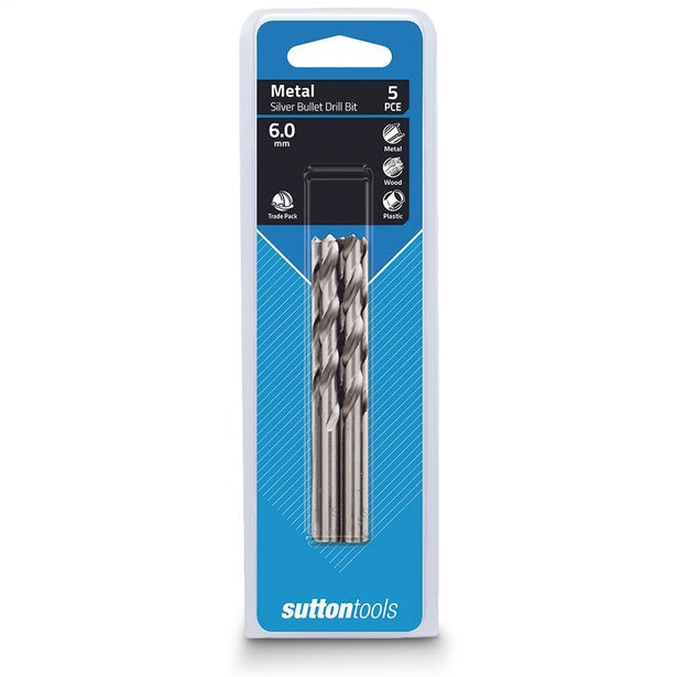 SUTTON 6.0 x 93mm Metal Jobber Drill Bit HSS SILVER BULLET - 5 Piece D1040600