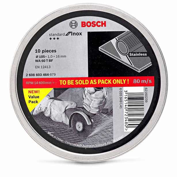 BOSCH 105 x 1.0mm Steel & Stainless Cut Off Disc - STANDARD for INOX - 10 Piece Tin 2608603464