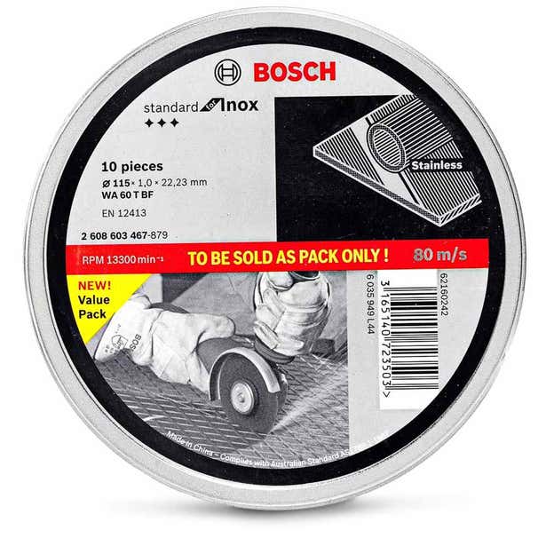 BOSCH 115 x 1.0mm Steel & Stainless Cut Off Disc - STANDARD for INOX - 10 Piece Tin 2608603467