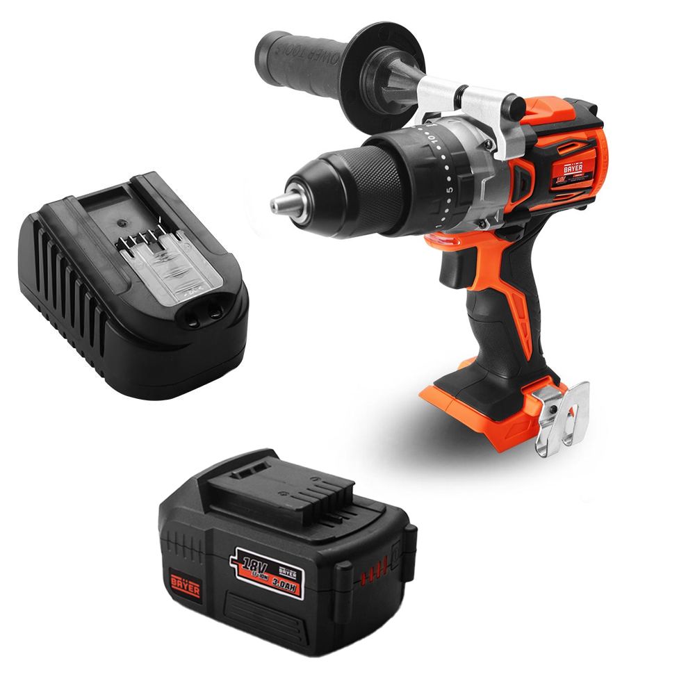 Bayer BAY101B 18V 3.0Ah Li-Ion Cordless Brushless Hammer Driver Drill Combo Kit