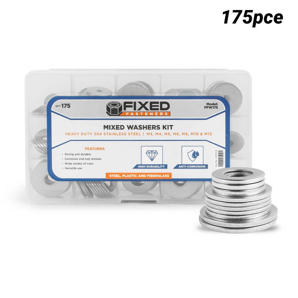 Fixed Fasteners FFW175 175pce Heavy Duty Stainless Steel Mixed Washer Kit