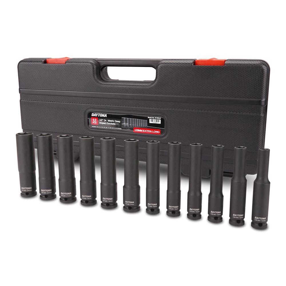 Daytona D12ELIS 12pce 1/2" Drive Deep Impact 10-24mm Metric Socket Set with 120mm Extra Long Socket
