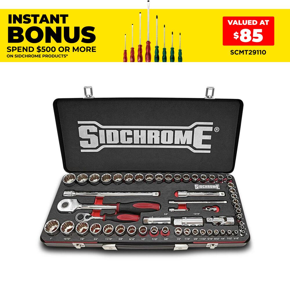 Sidchrome SCMT19125 56pce 1/4" & 1/2" Drive Metric/AF Socket Set