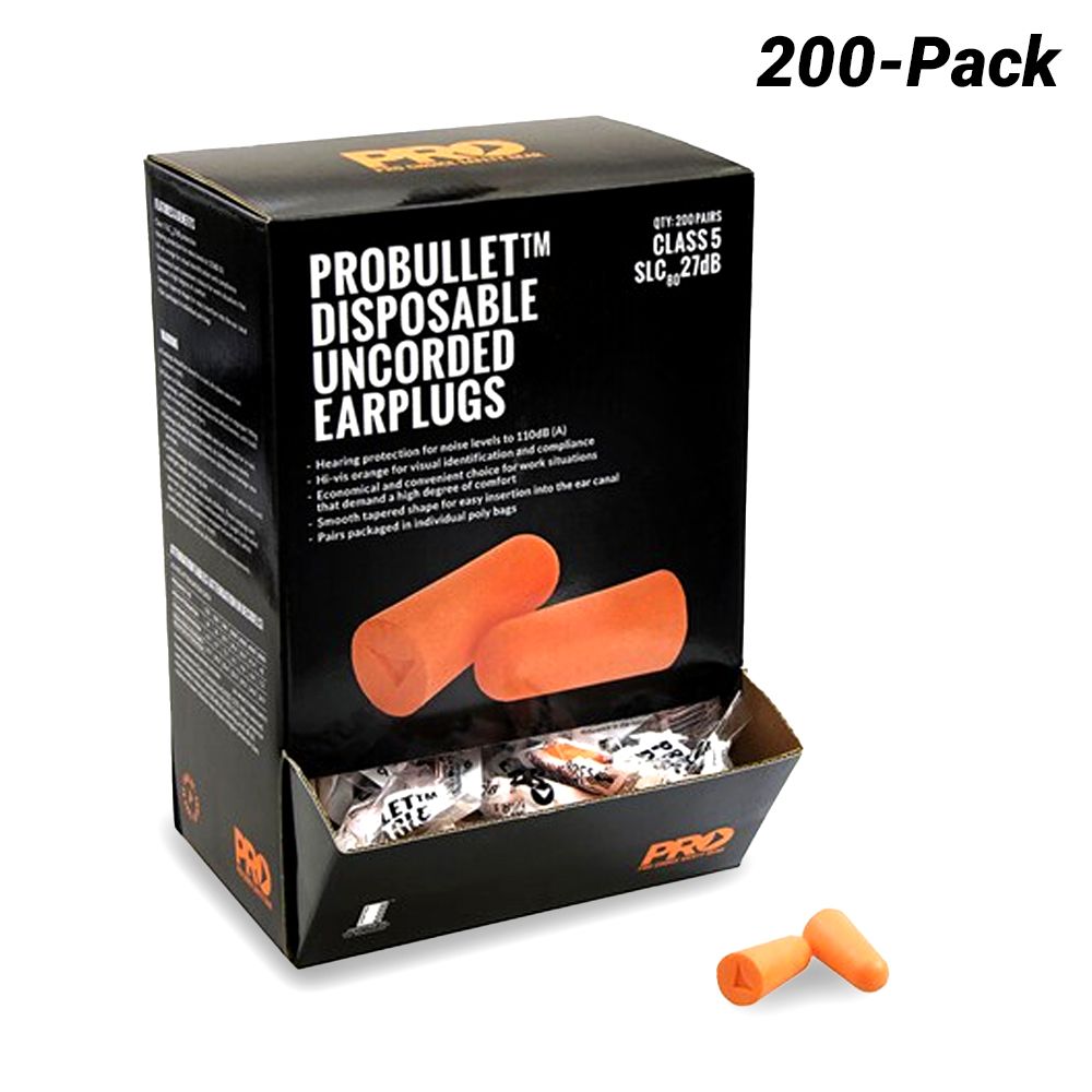 Pro Choice EPOU-200 200-Pack Class 5 27dB ProBullet Disposable Uncorded Earplugs