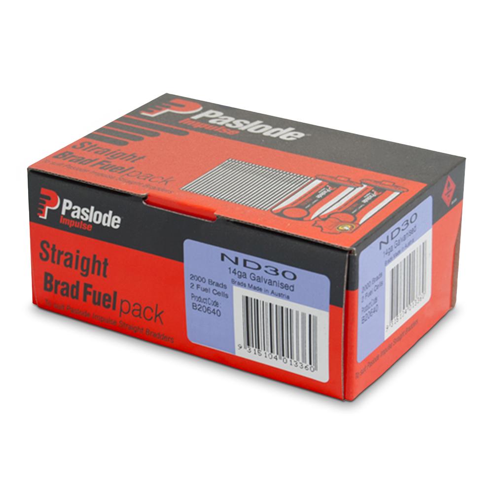 Paslode B20640 2000-Pack 30mm 14 Gauge Galvanised Brad Nails with Fuel