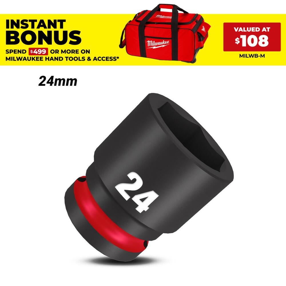 Milwaukee 49666256 24mm 1/2" Drive Shockwave Metric Standard 6 Point Impact Socket