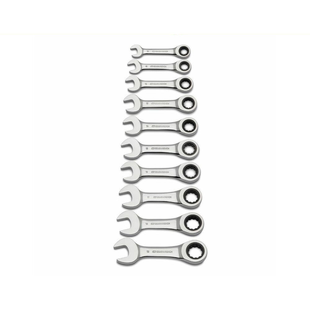 GEARWRENCH 9520D 10pce 12 Point Metric Stubby Combination Ratcheting Wrench Set