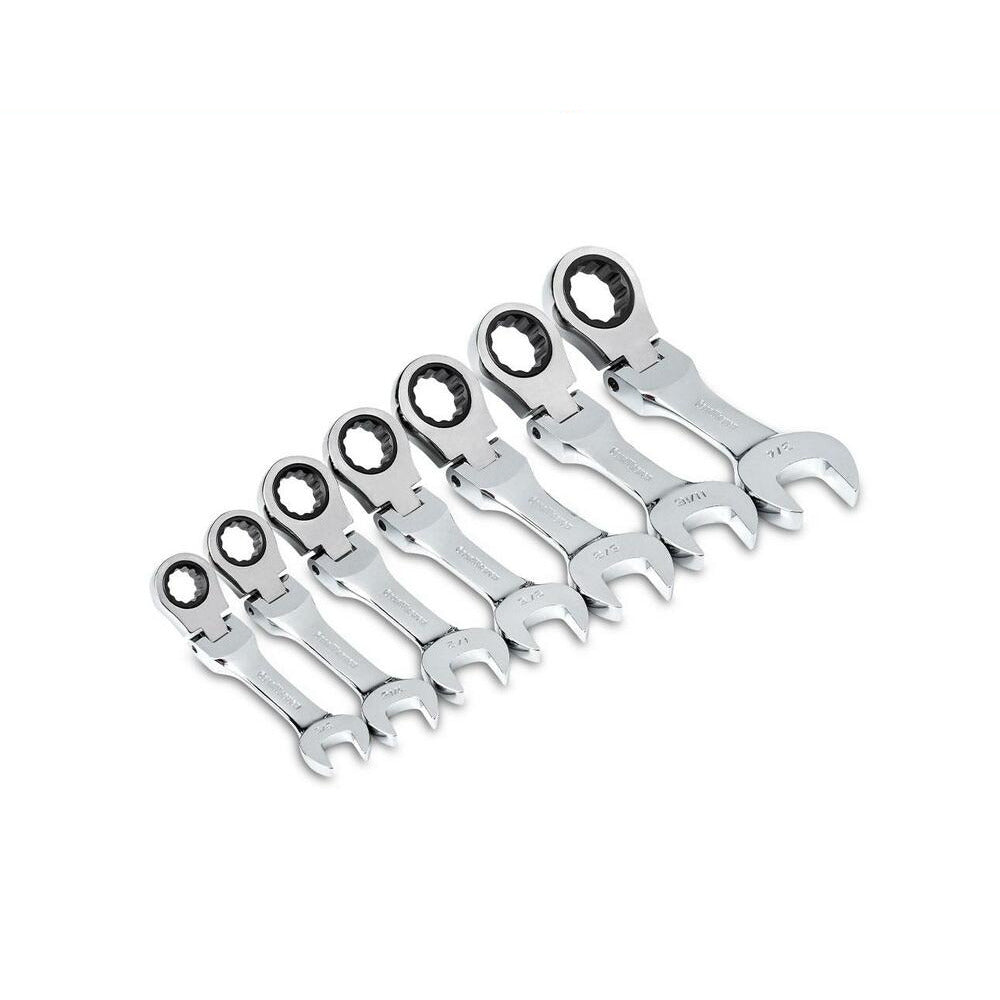 GEARWRENCH 9570 7pce 72-Tooth 12 Point Stubby Flex Head Ratcheting Combination SAE Wrench Set