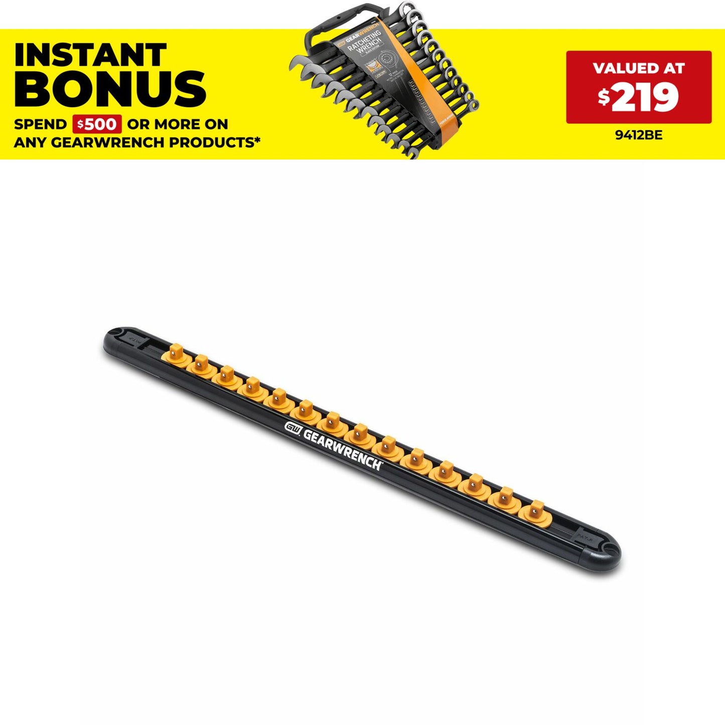 GEARWRENCH 83126 1/4" Drive Magnetic Socket Rail Includes 14 Clips