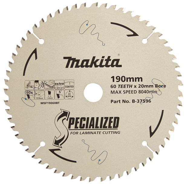 MAKITA 190mm 60T TCT Circular Saw Blade for Laminate Cutting - SPECIALIZED