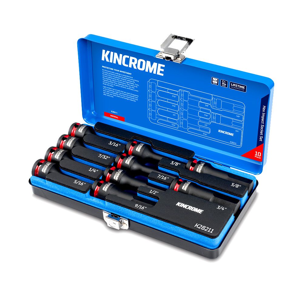 Kincrome K28211 10pce 1/2" Drive Hex Impact Socket Set - Imperial