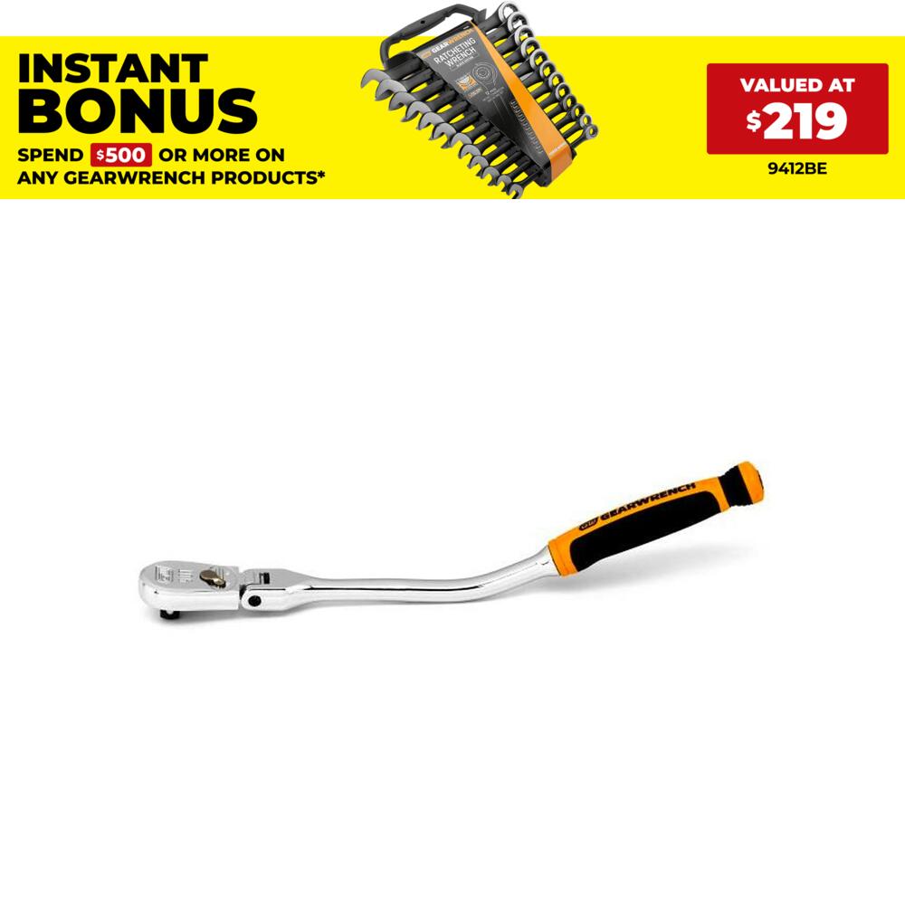 GEARWRENCH 81213T 3/8" Drive Cushion Grip Offset Flex Handle 90 Tooth Ratchet
