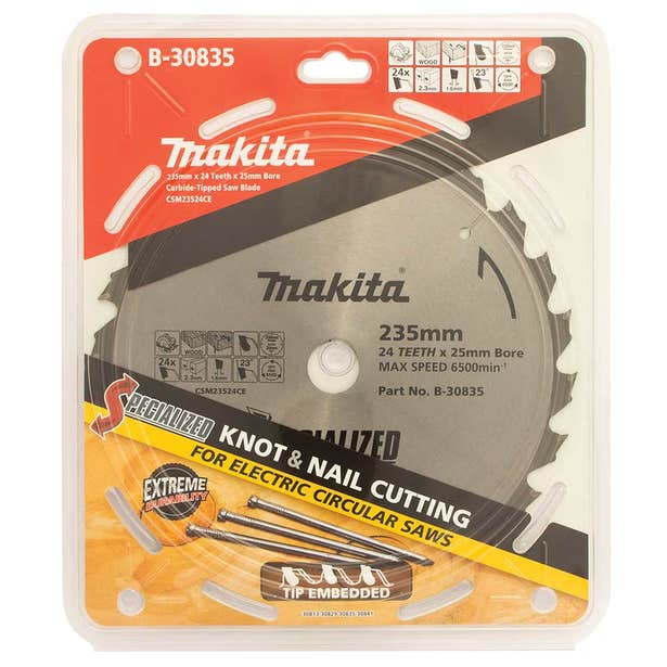 Makita 235mm 24T TCT Circular Saw Blade for Knot & Nail Cutting - Mitre Saw - Specialized B-30835