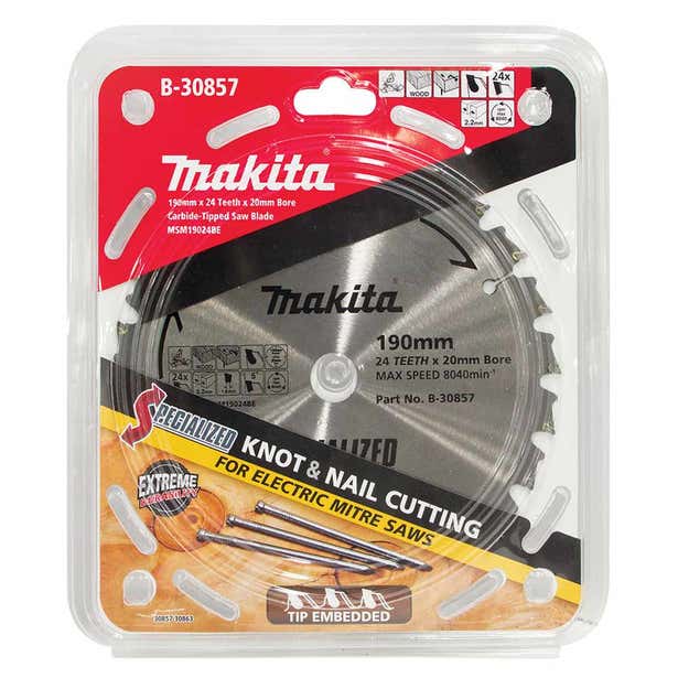 Makita 190mm 24T TCT Circular Saw Blade for Knot & Nail Cutting - Mitre Saw - Specialized B-30857