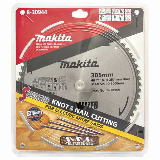 Makita 305mm 60T TCT Circular Saw Blade for Knot & Nail Cutting - Mitre Saw - Specialized B-30944