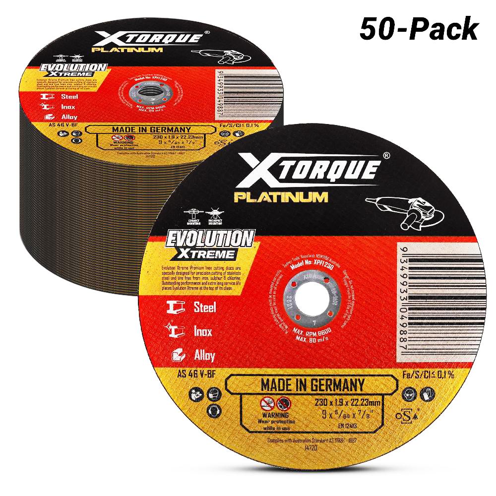 Xtorque XPFI230-50 Platinum 50-Pack 230mm (9") 1.9mm Flat Center Platinum Inox Cutting Disc - MADE IN GERMANY