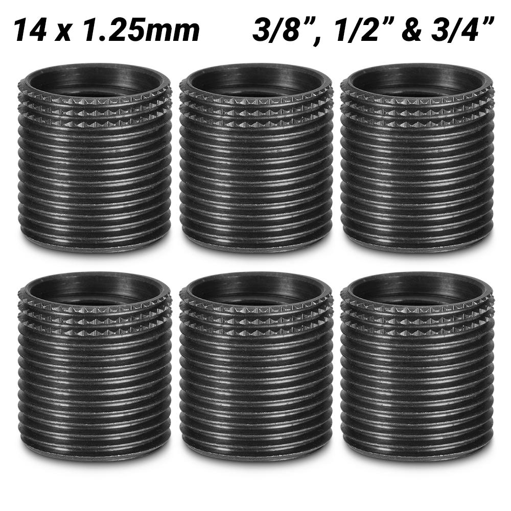 Bordo 3599-14125CP 6pce 14mm x 1.25mm 3/8", 1/2" & 3/4" Solid Knurled Inserts
