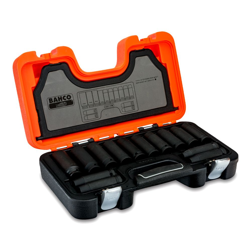 Bahco DD/S14 14pce 1/2" Square Drive Deep Impact Socket Set With Metric Hex Profile and Phosphate Finish