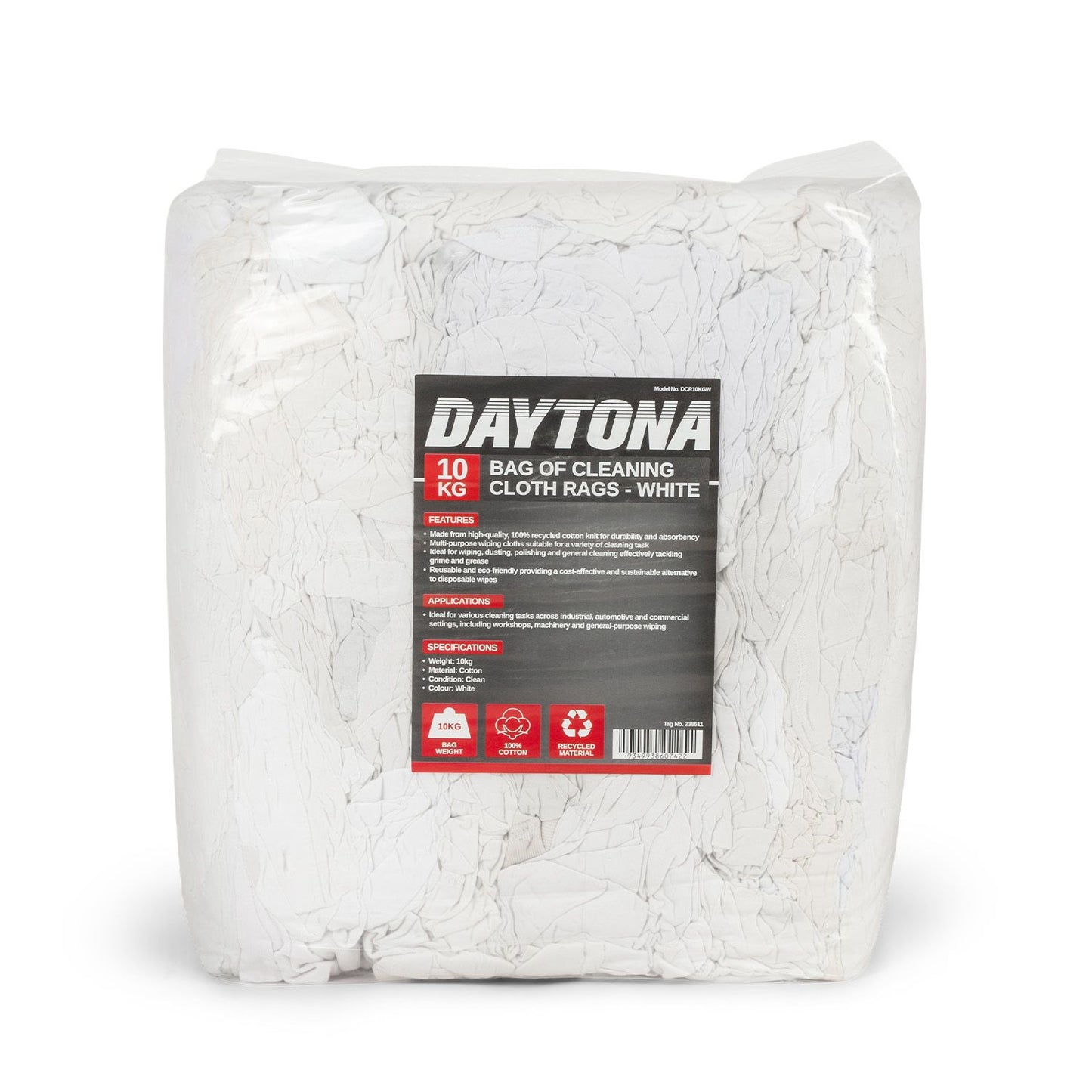 Daytona DCR10KGW 10Kg Bag Of Cleaning Cloth Rags White
