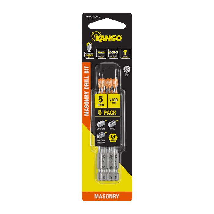 Kango 5 x 100mm 1/4" Masonry Drill Bit - 5 Pack