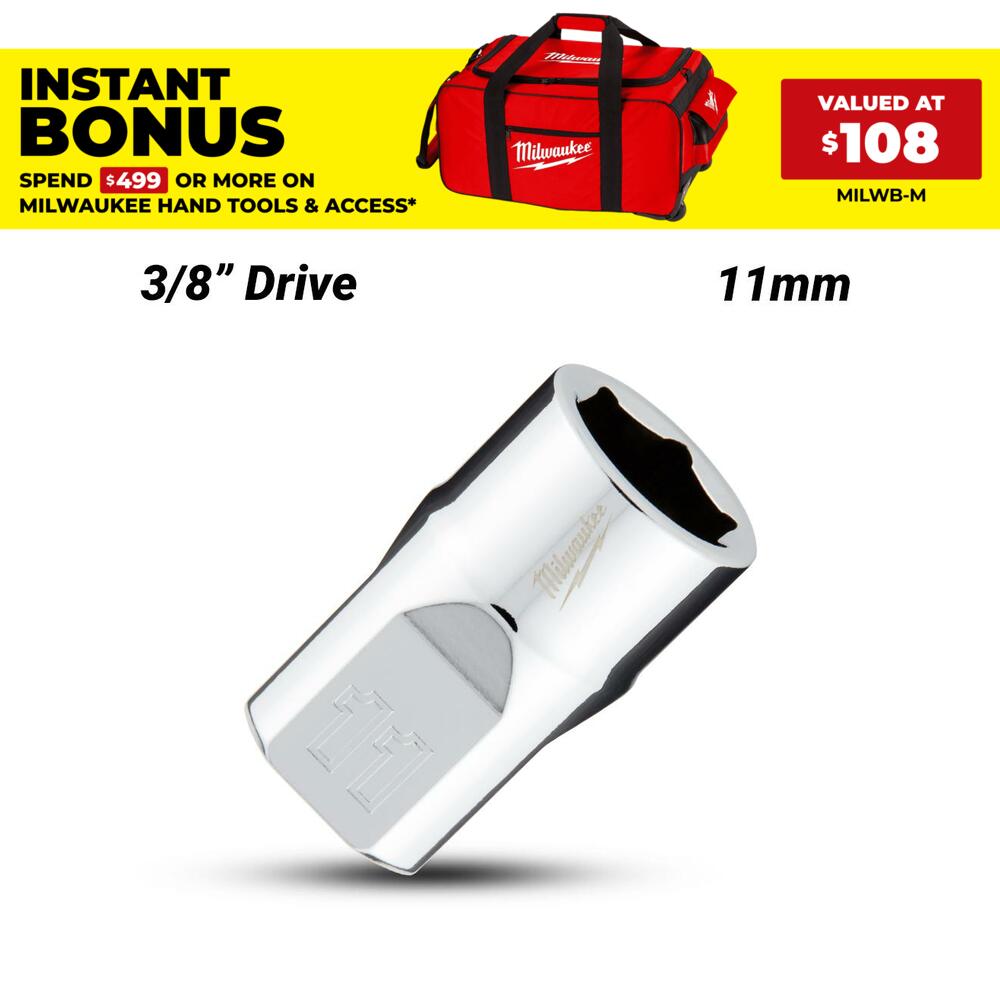 Milwaukee 45349081 3/8’’ Drive 11mm Metric 6-Point Standard Socket