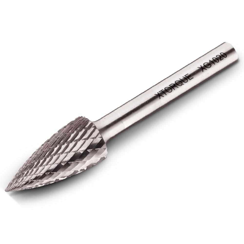Xtorque XG1020 10mm x 20mm 1/4" Shank Tungsten Carbide Tree Shape Arch Pointed Nose Double Cut Burr