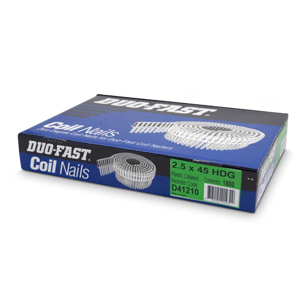 Paslode D41210 DUO-FAST 2.5mm x 45mm Smooth Hot Dipped Galvanised 0 Degree Plastic Collated Coil Nails