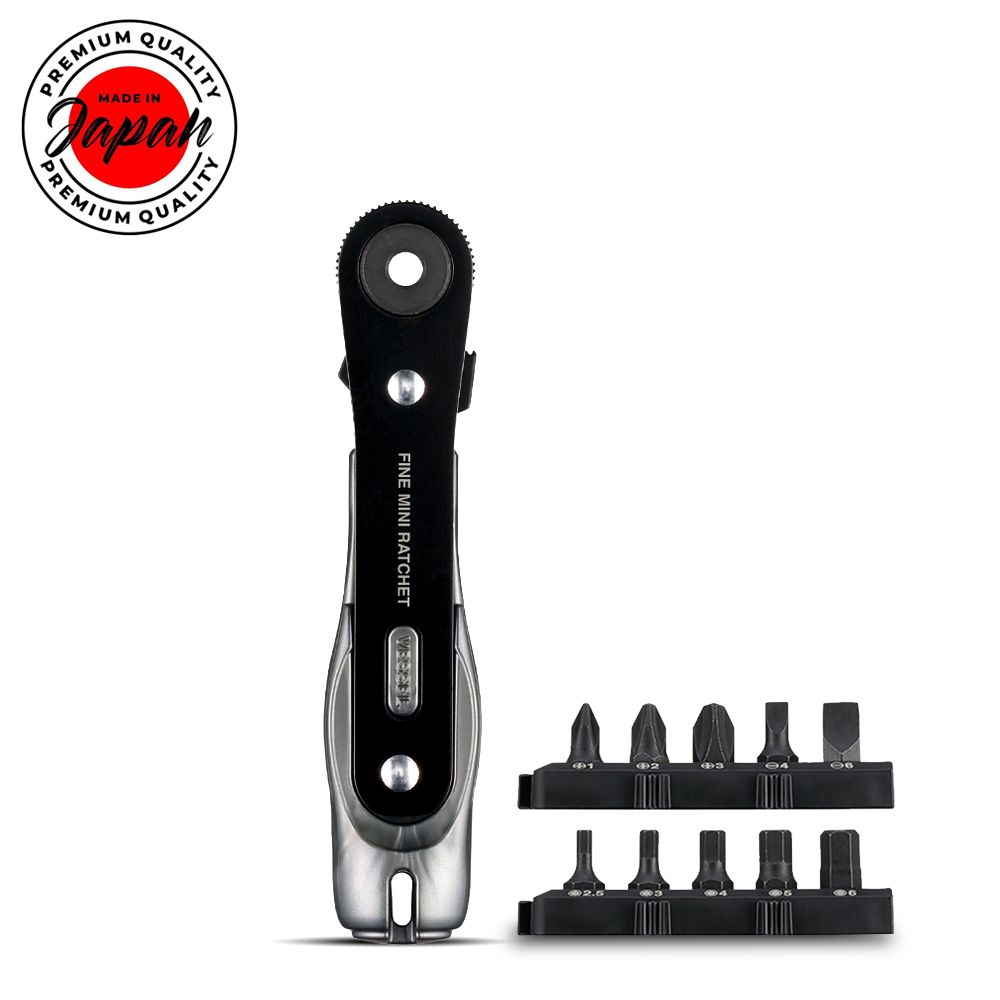 Vessel TD-25 Ultra Thin Fine Mini Ratchet Screwdriver Straight With 10 Bits Included