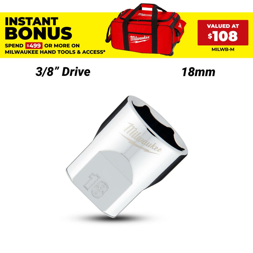 Milwaukee 45349088 3/8’’ Drive 18mm Metric 6-Point Standard Socket