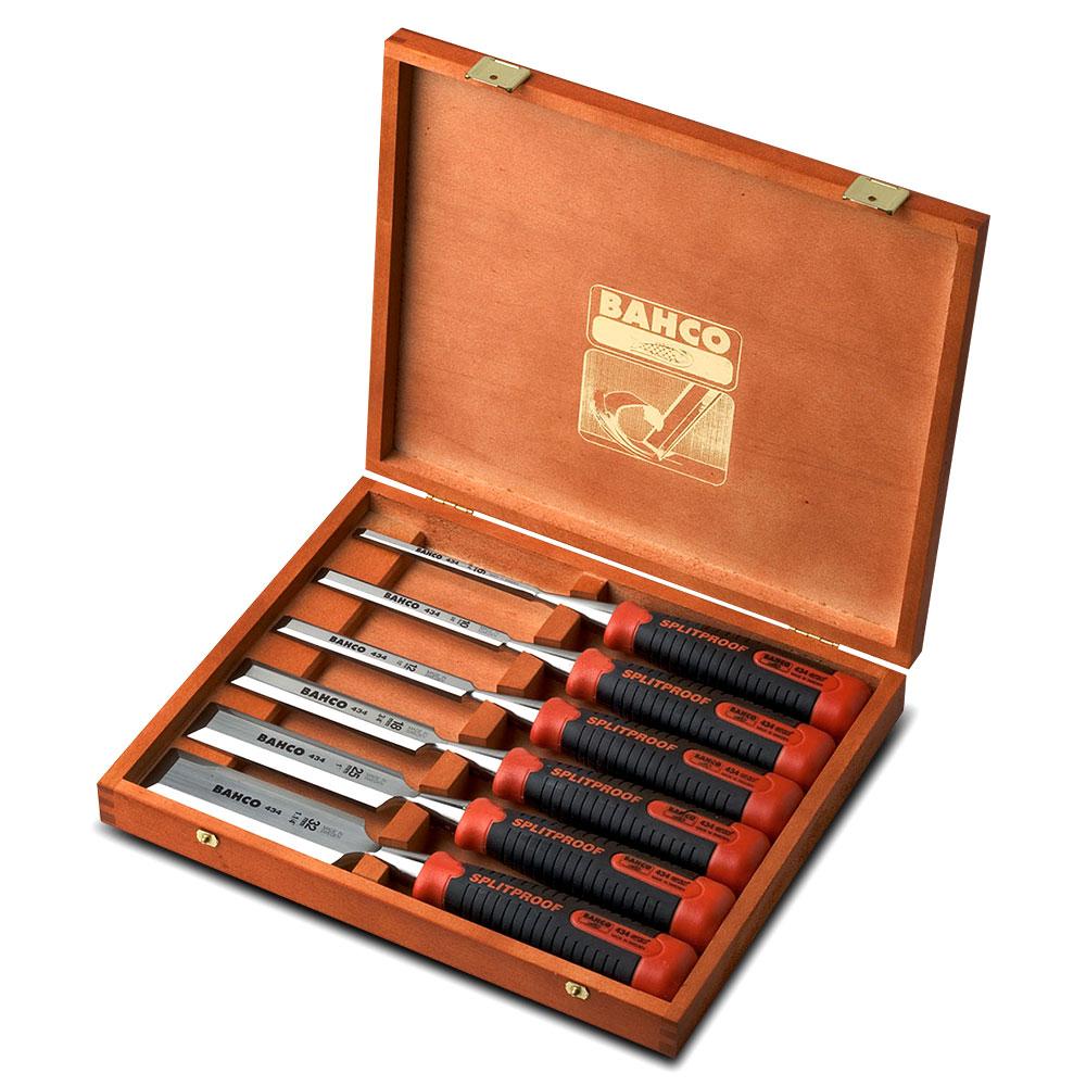 Bahco 434-S6-EUR 6pce Wooden Box Chisel Set