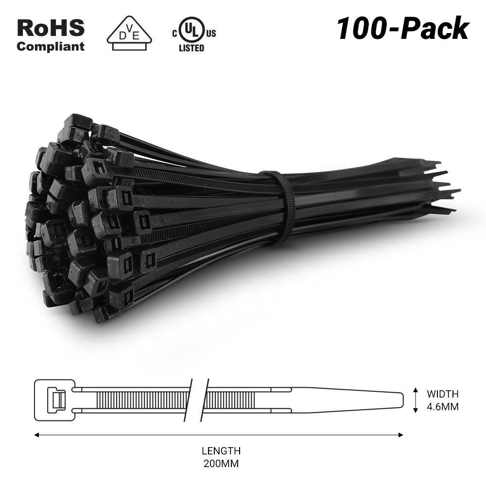 Fixed Fasteners FBCT200 100-Pack 200mm x 4.6mm Black UV Resistant Nylon Cable Tie