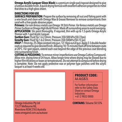 Omega Acrylic Lacquer Gloss Black 2L AA-ALGB2L
