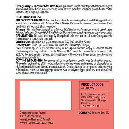 Omega Acrylic Lacquer Gloss White 2L AA-ALGW2L