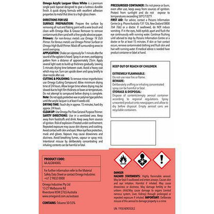 Omega Acrylic Lacquer Gloss White Spray 400g AA-ALGW400G