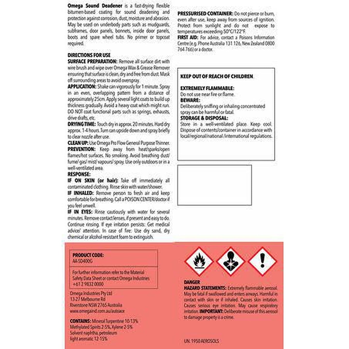 Omega Sound Deadener Spray Paint 400g AA-SD400G