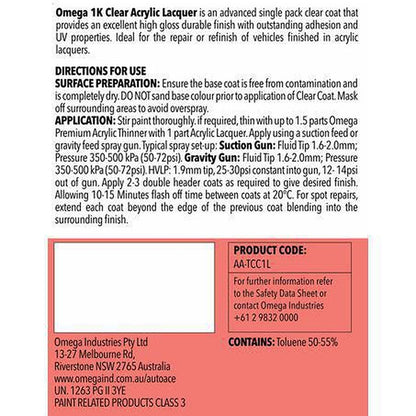 Omega Top Coat Clear Acrylic 1L AA-TCC1L