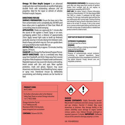 Omega 1K Top Coat Clear Spray Paint 400g AA-TCC400G