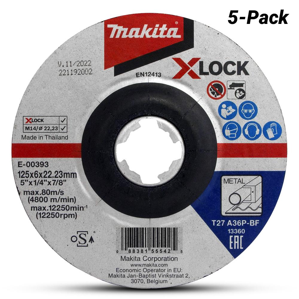 Makita E-00393-5 5-Pack 125mm (5") X-Lock Metal Grinding Disc
