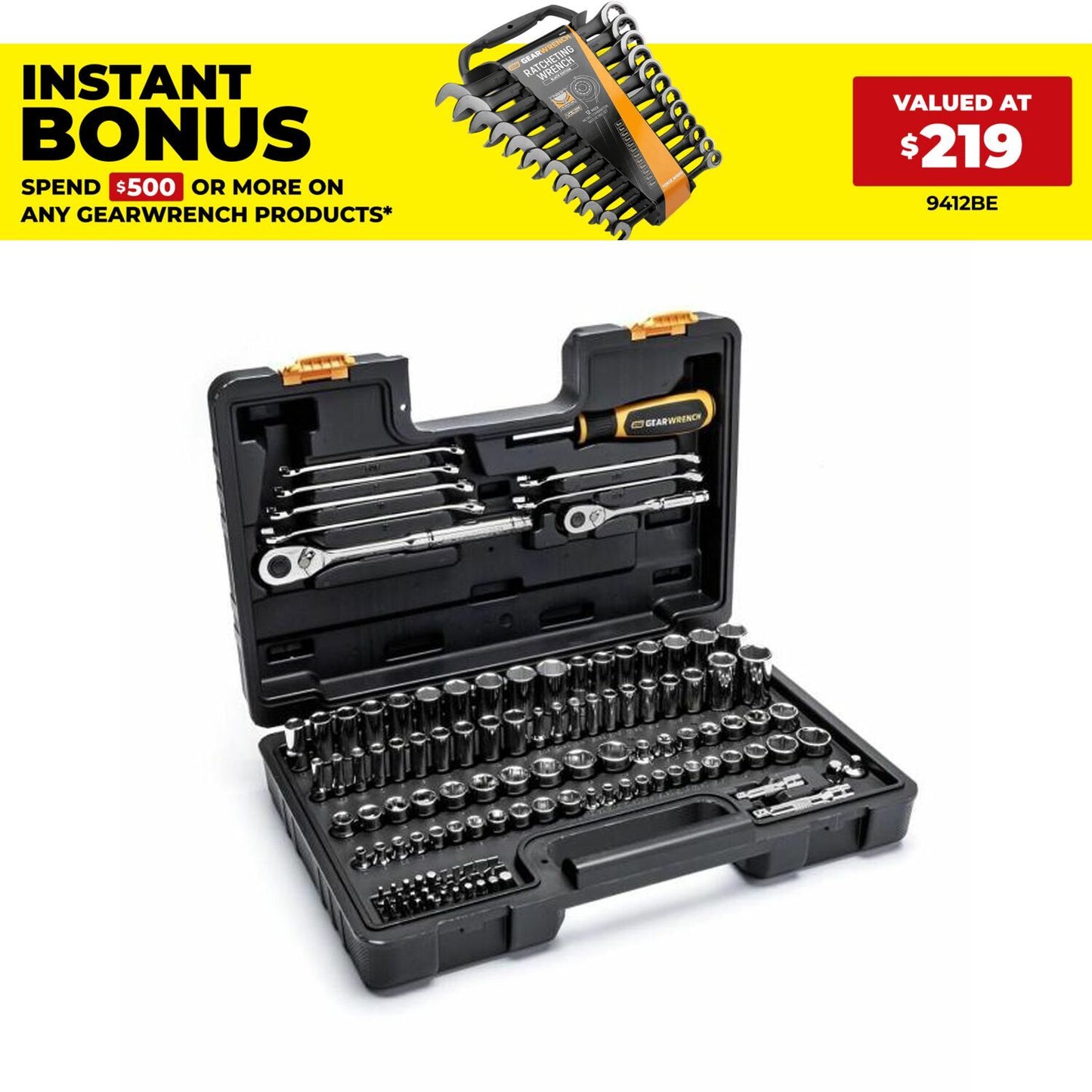 GEARWRENCH GW72SCBMTS 121pce 1/4” & 3/8” Drive 72-Tooth SAE/Metric Mechanics Hand Tool Set