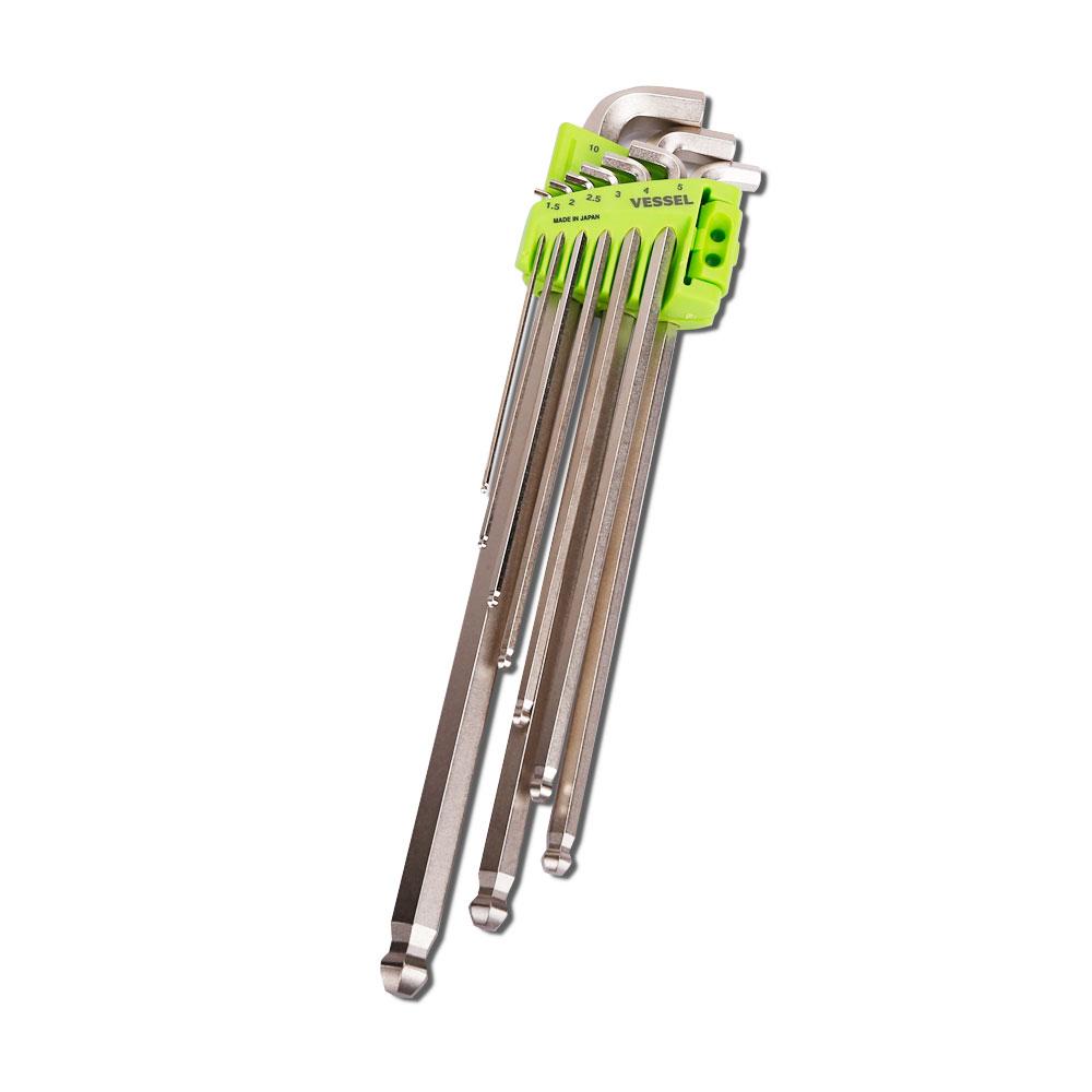 Vessel 8209BP-LE 9pce Metric Hex Key Ball Point Wrench Set with 95º L-Shape Angle - MADE IN JAPAN